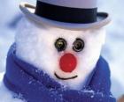 Снеговик лицо шляпу и синий шарф